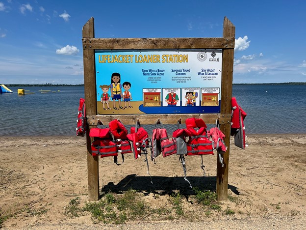 Lifejacket loaner station at provincial park (supplied)