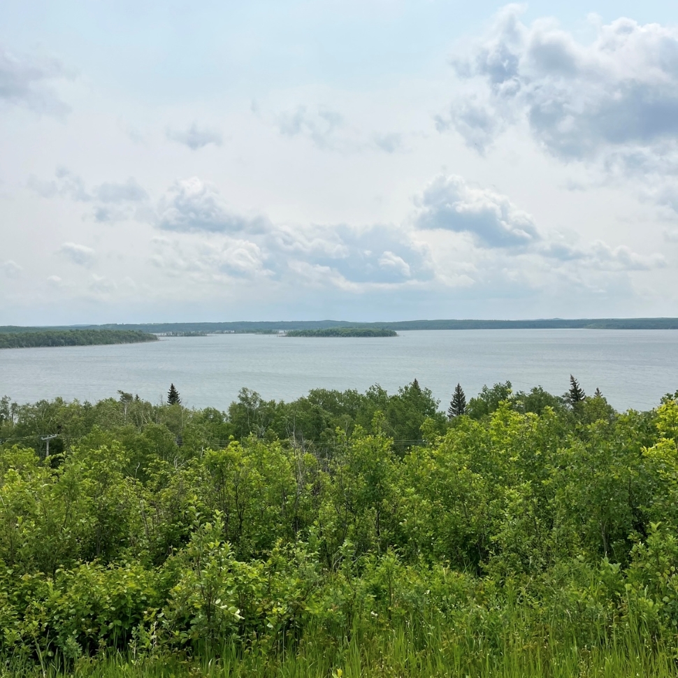 The view of trees and an open lake at Moose Mountain Provincial Park.