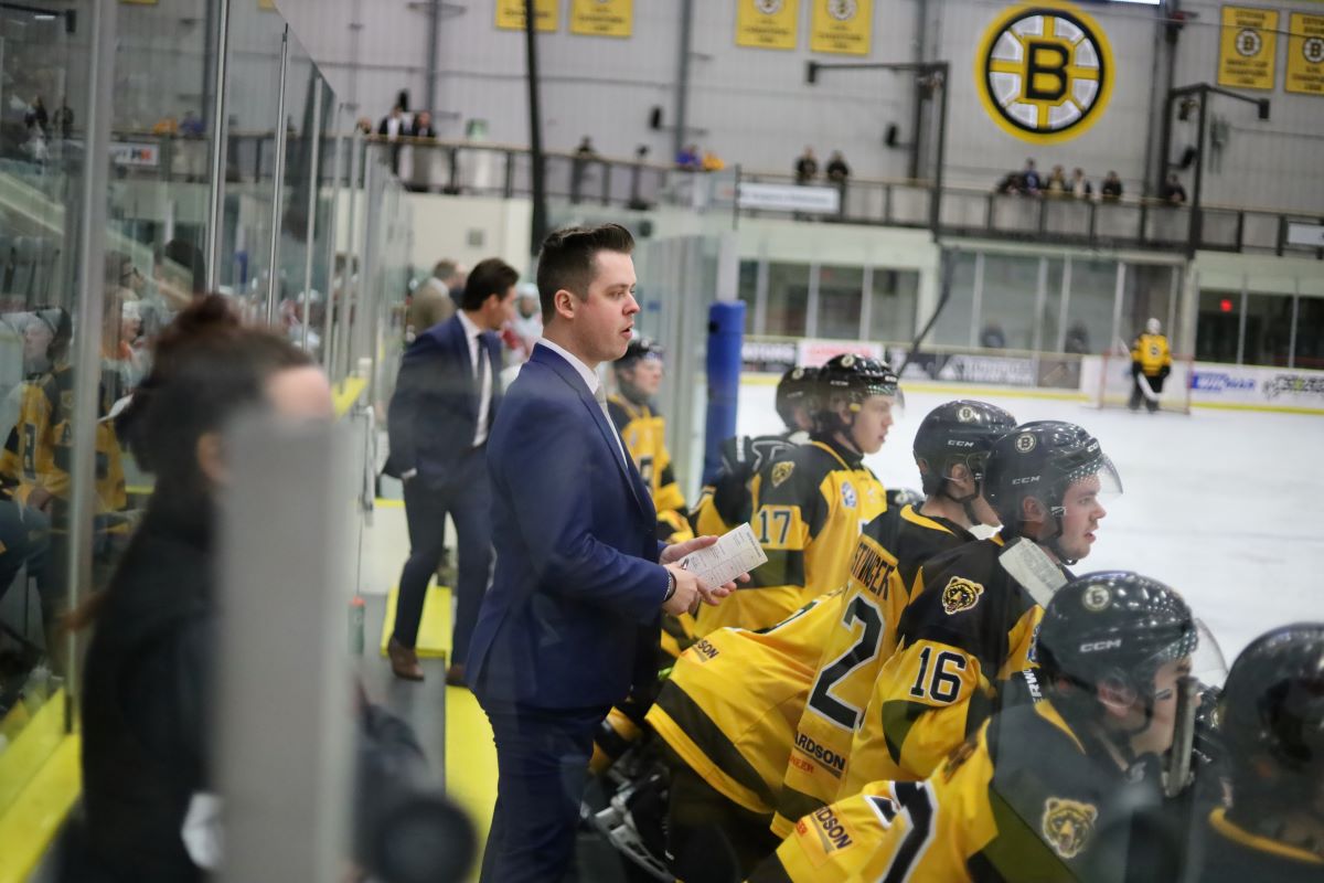 Head coach Drew Kocur is looking to build a blue-collar Bruins team this season. With a new goalie and defensemen, they are putting in the hard work. (Lemuel Alquino/DiscoverEstevan)