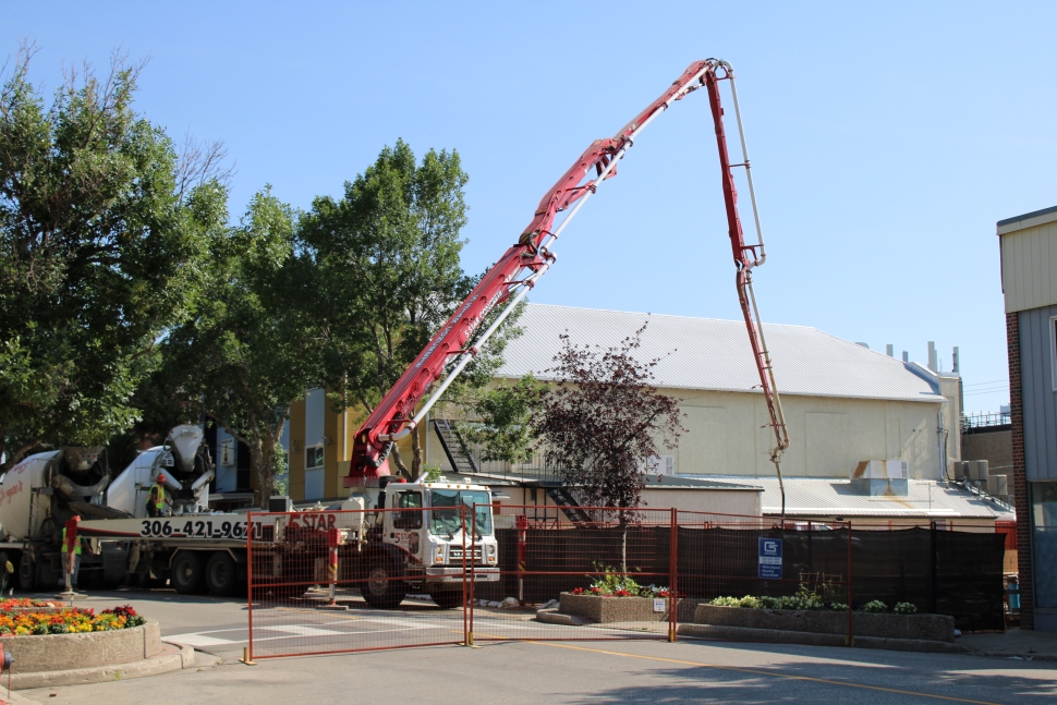 Photo of the foundation being poured at the Weyburn Theatre.