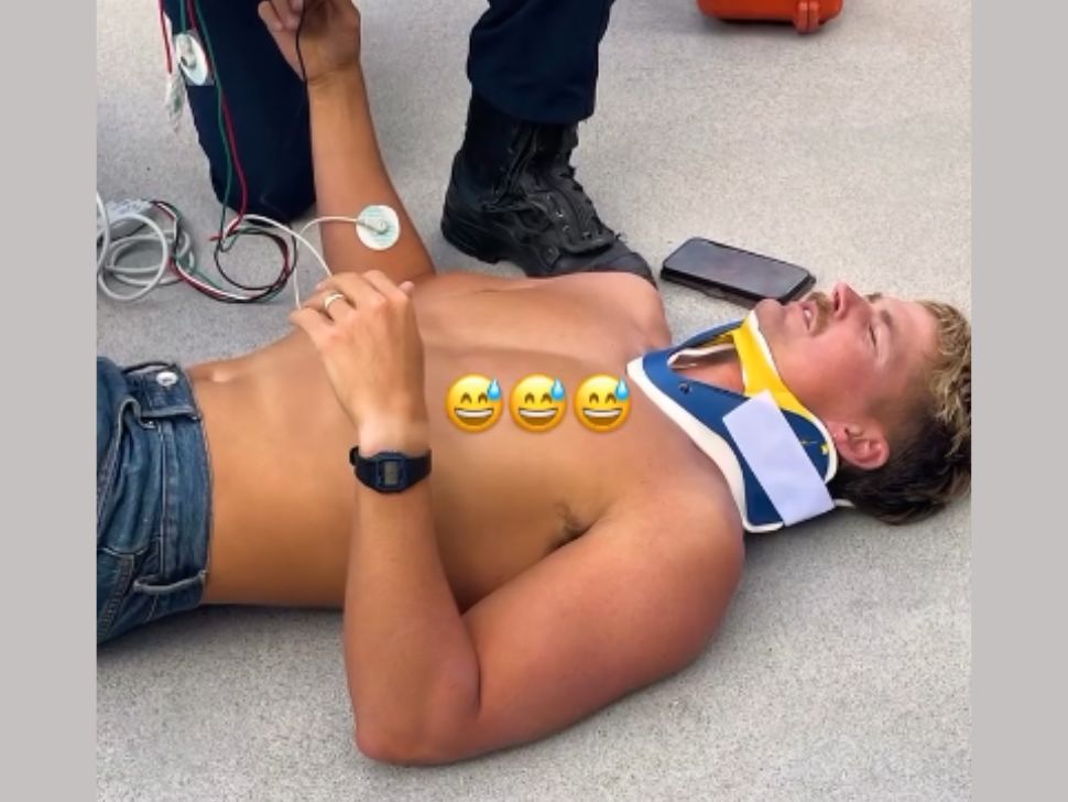 Forrest Frank lies on the ground after injuring back in skateboarding incident.
