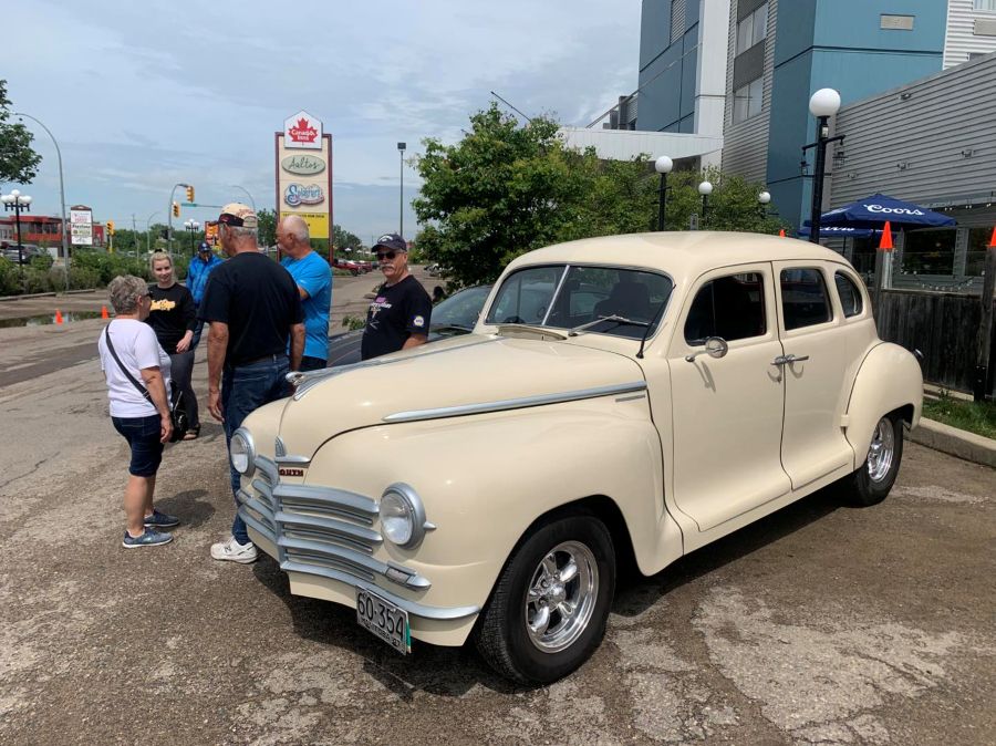 a classic car on display