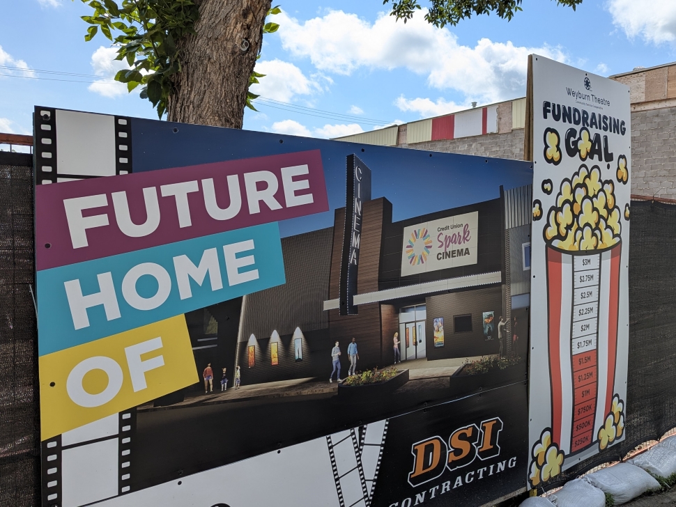 A billboard for the fundraising at Spark Cinema