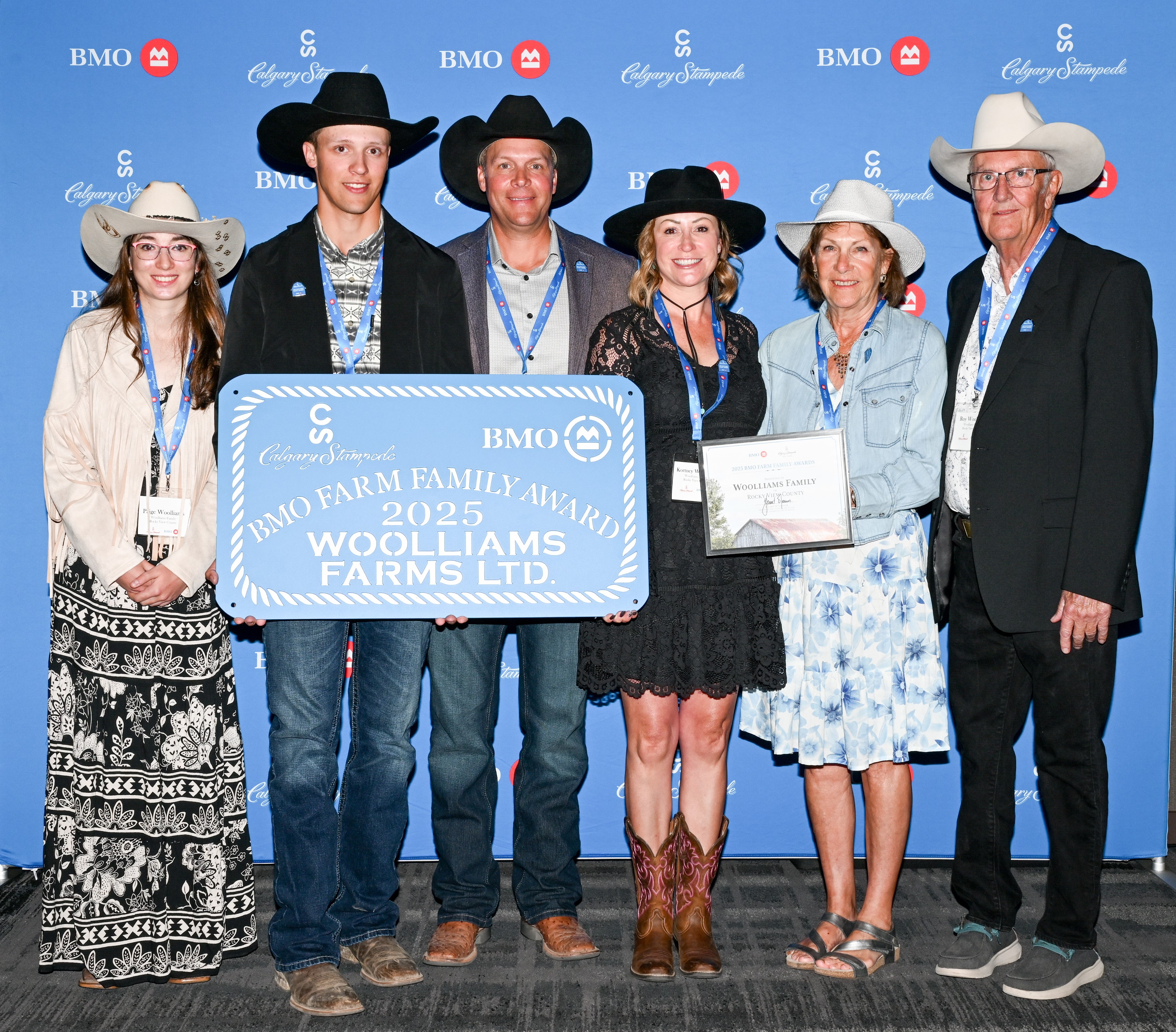 A fifth-generation grain and hay farming family from west of Airdrie was among 19 recipients of the Calgary Stampede’s 2025 BMO Farm Family Awards, recognized Sunday at Stampede Park in Calgary. Photo / Rocky View County / Calgary Stampede 
