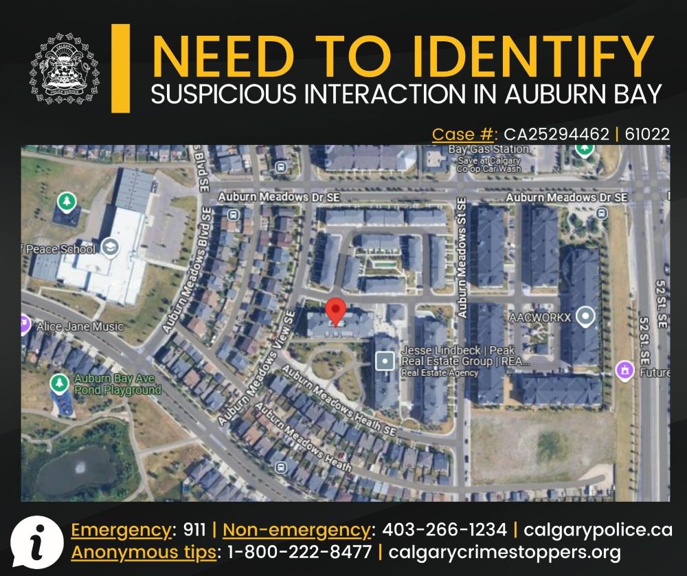 The Calgary Police Service is seeking information after a suspicious interaction involving children in south Calgary. X/Calgary Police