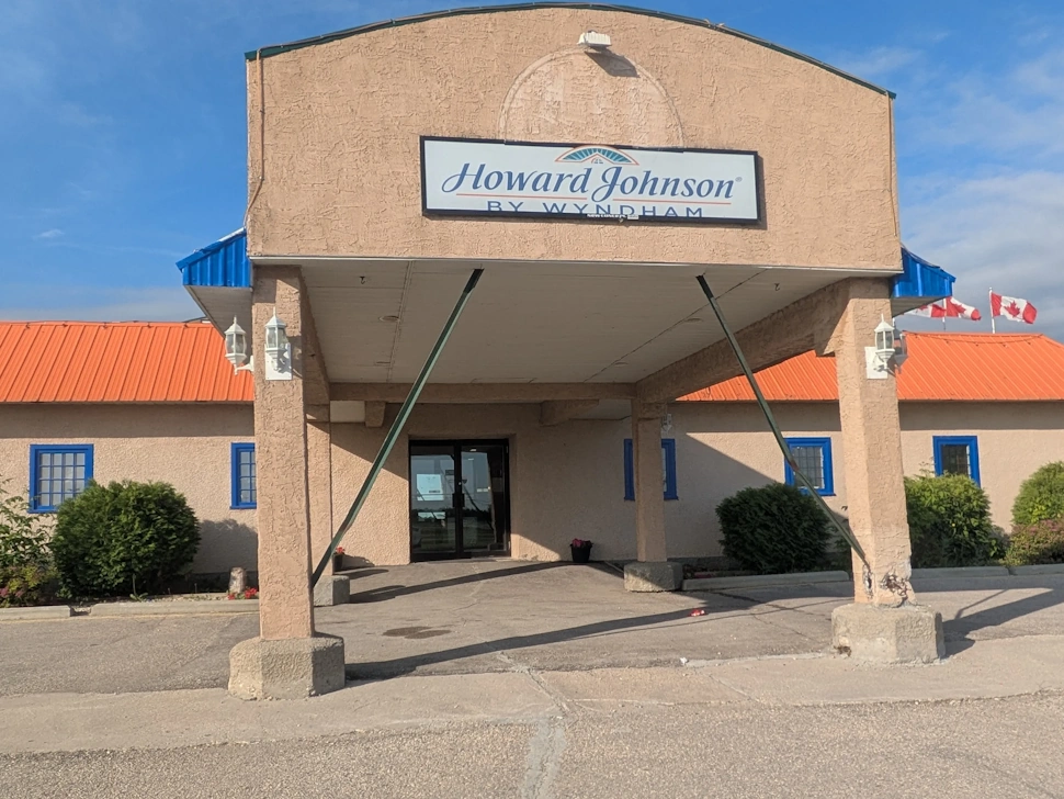 Exterior view of the Howard Johnson hotel building along the Trans-Canada Highway in Portage la Prairie.