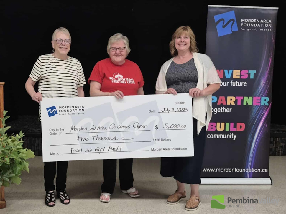 people stand behind a cheque