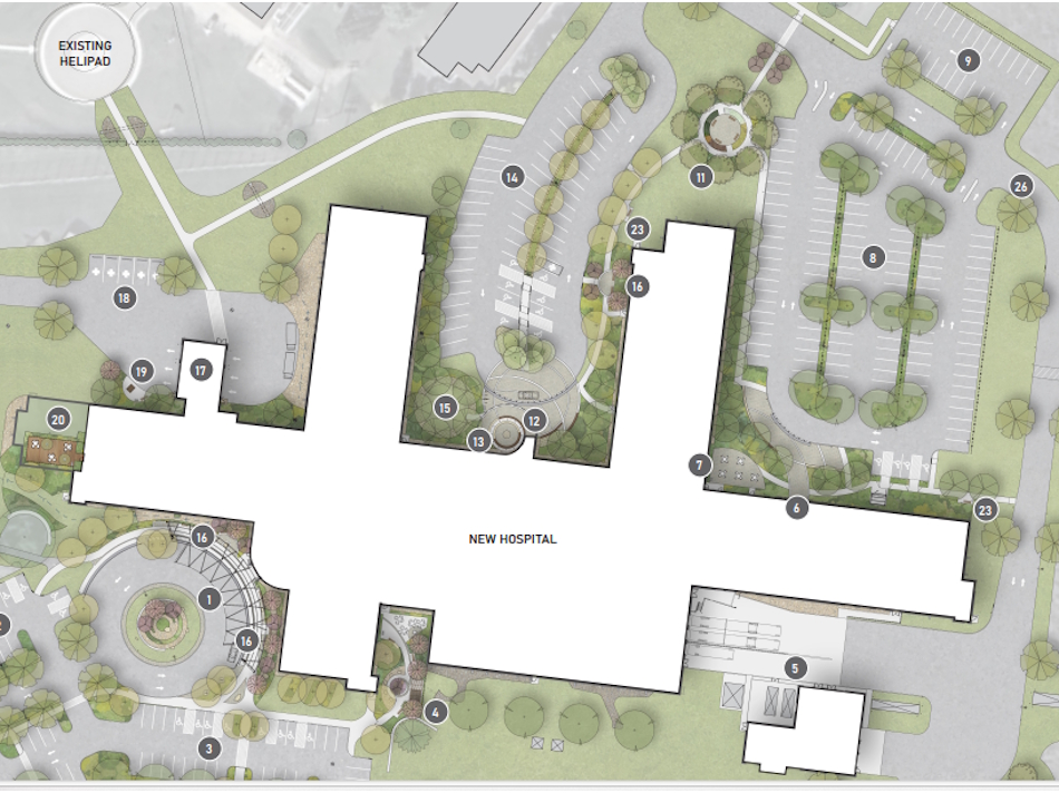 New hospital layout showing parking and access