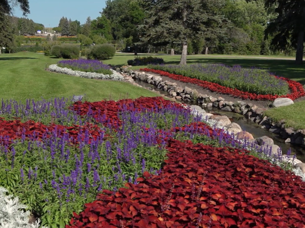flower bed with a water channel running through it