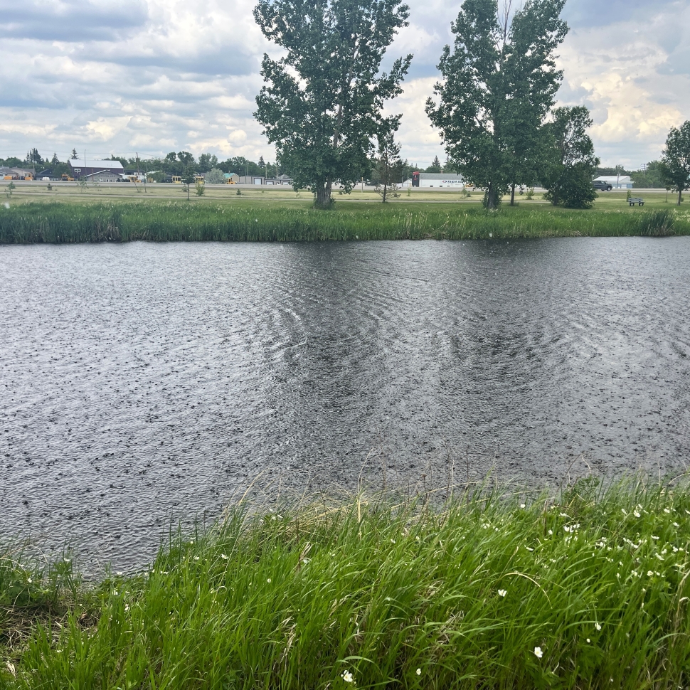 Rain falling on Souris River
