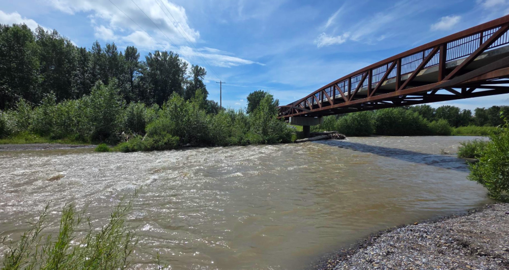 The Sheep River is flowing faster after this week's heavy rainfall. OkotoksOnline/Harrison O'Nyons