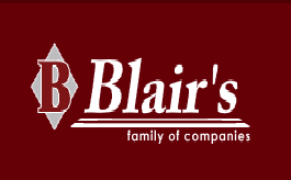 writing in White on red background - Blair's family of companies