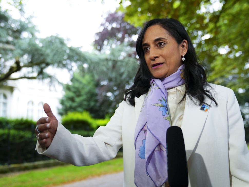 Minister of Foreign Affairs Anita Anand speaks to reporters in The Hague, Netherlands on Tuesday, June 24, 2025. THE CANADIAN PRESS/Sean Kilpatrick