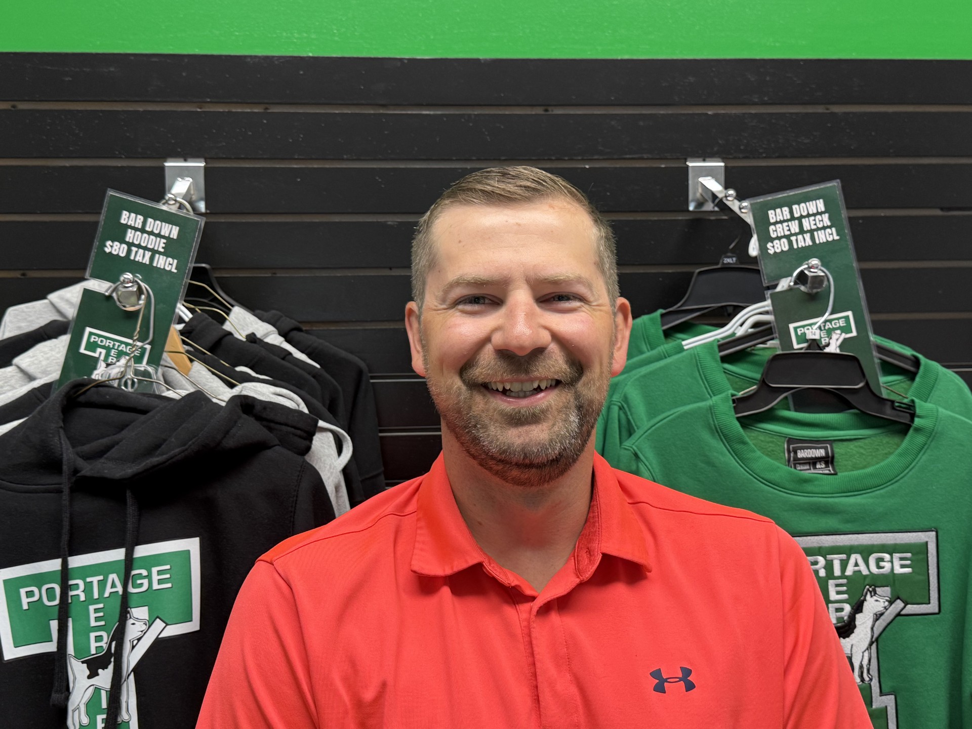 Cody Buhler, Portage Terriers Marketing Director, in the Terriers' store at Stride Place. PortageOnline/Jared Thiessen