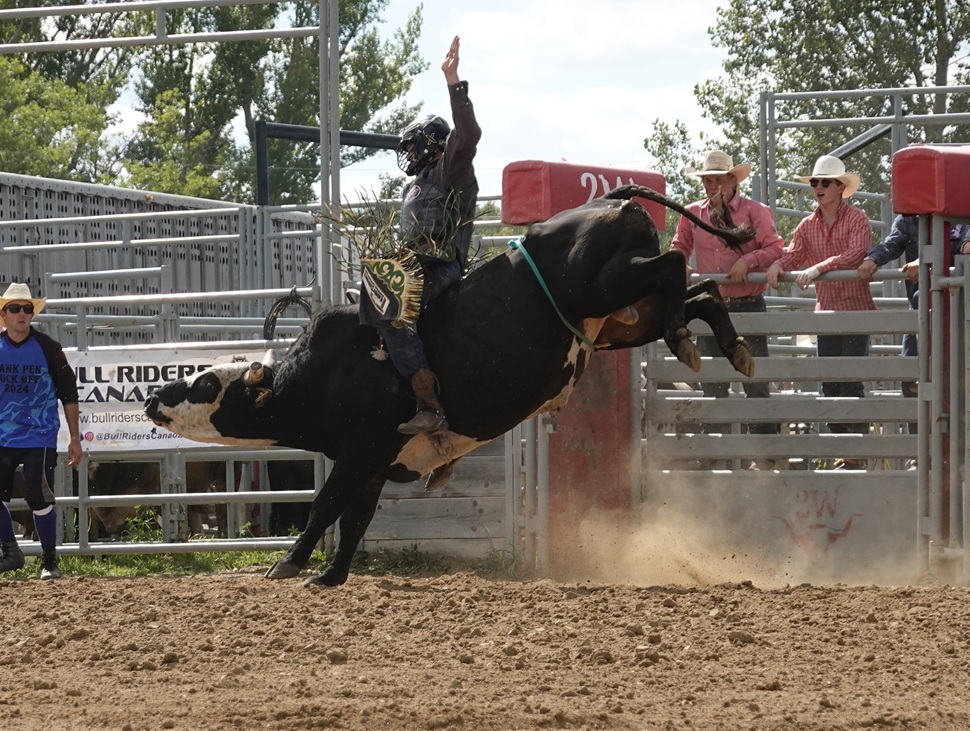 One of the bull riders in the middle of demonstrating his craft. (photos by Carianne Hunter)