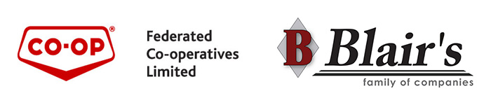 Federated Co-op logo "Co-op" in a red border and red diamond with a black B  Blair Family Group of Companies