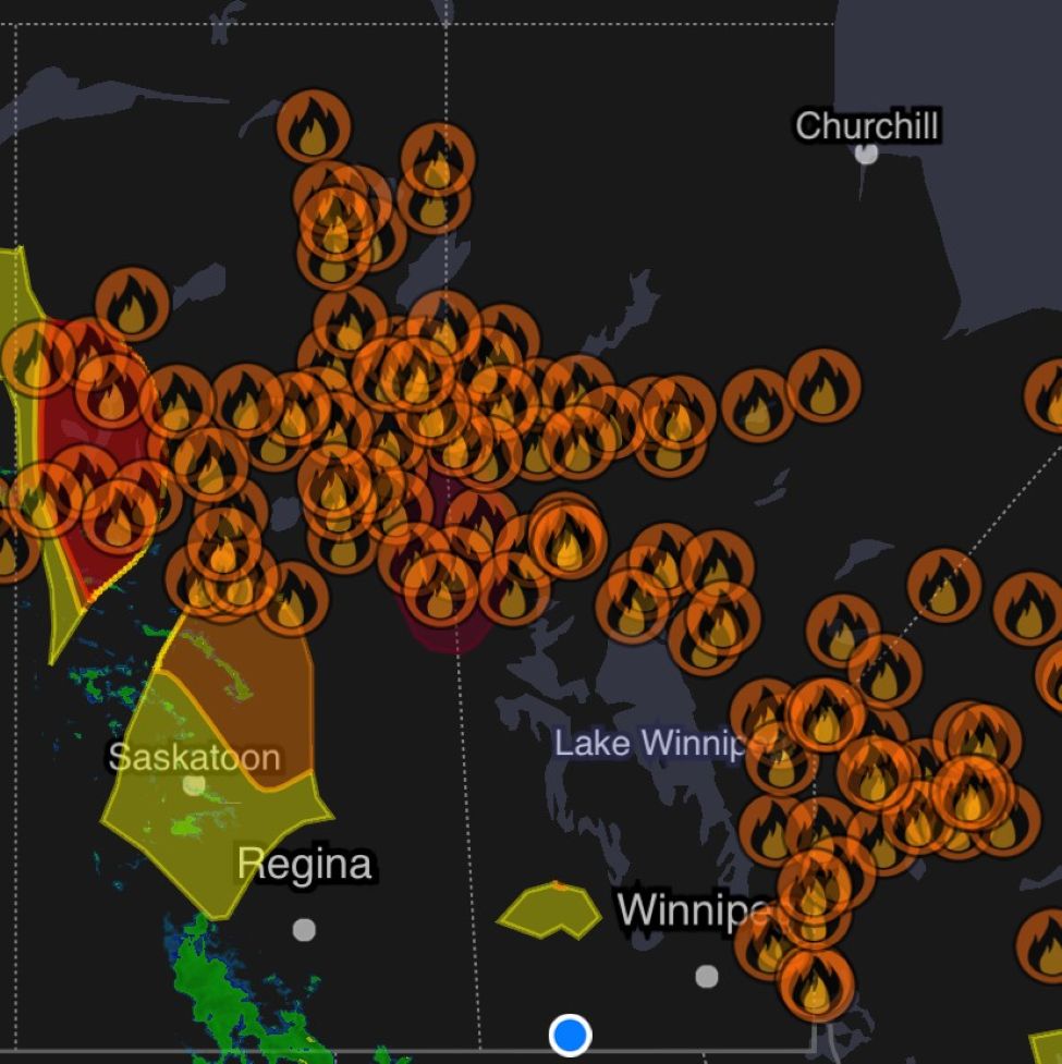 a map showing all the wildfires across the province