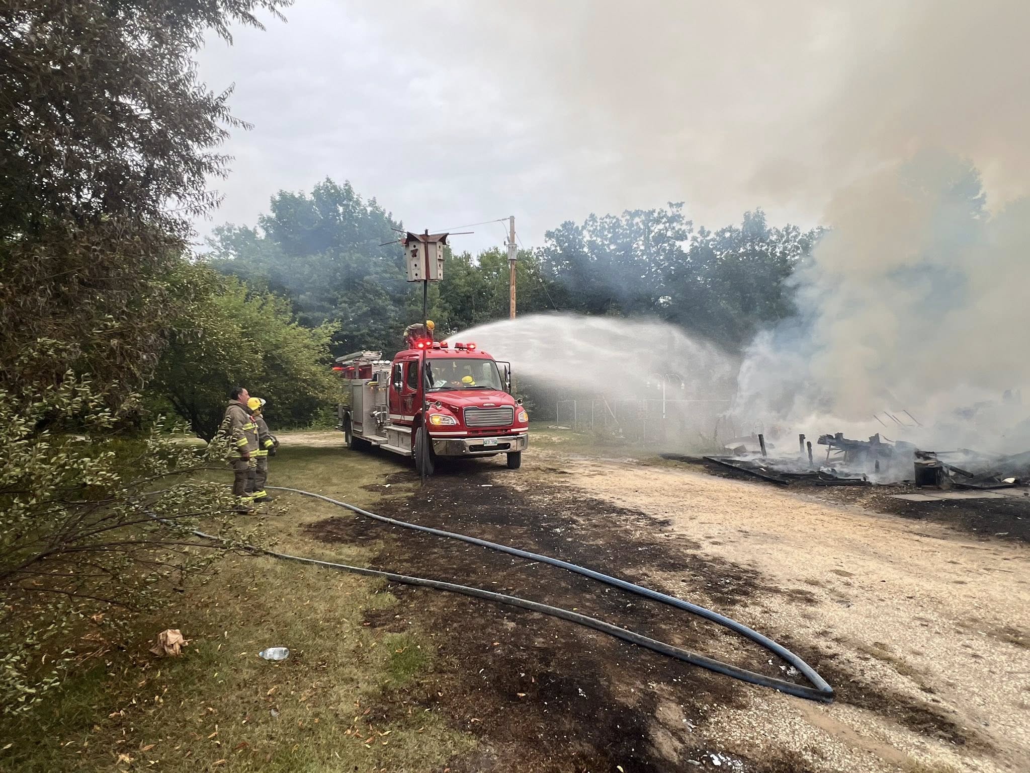 A fire truck on the scene of one of the weekend fires. Photo credit: Portage la Prairie Professional Firefighters Local 1079/facebook.com