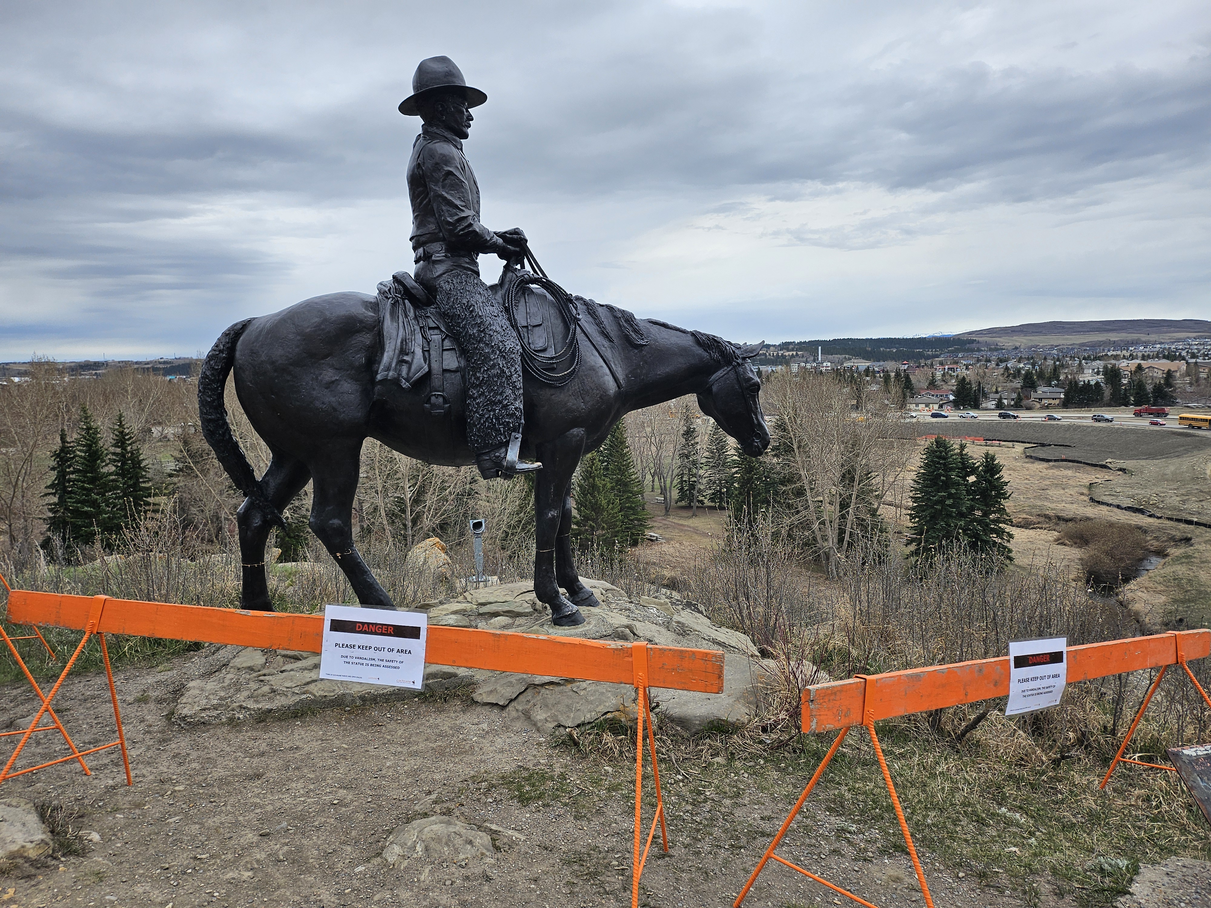 Men of Vision statue fenced off 