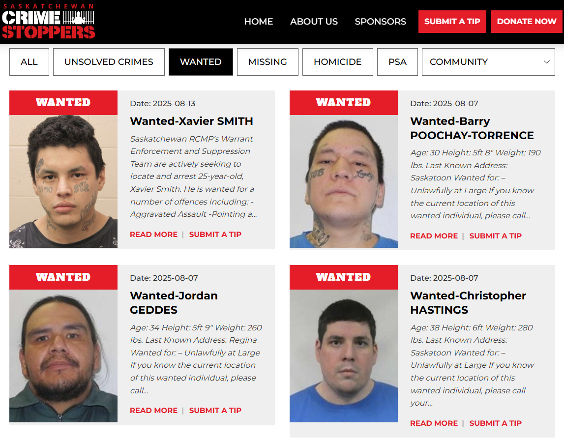 Most wanted photo SaskCrimeStoppers.com Aug 13