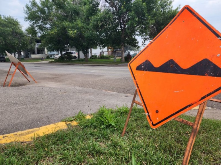 Road construction in Strathmore.