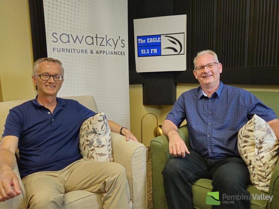 two men sit in a studio