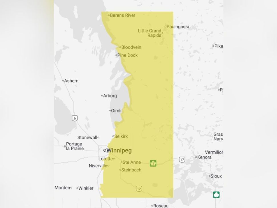 Area of Winnipeg under a severe thunderstorm watch Thursday afternoon. 