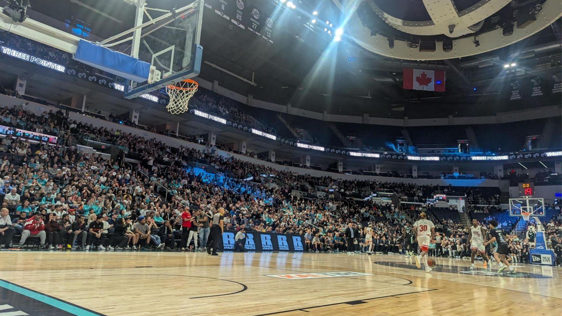 An auditorium filled with basketball fans