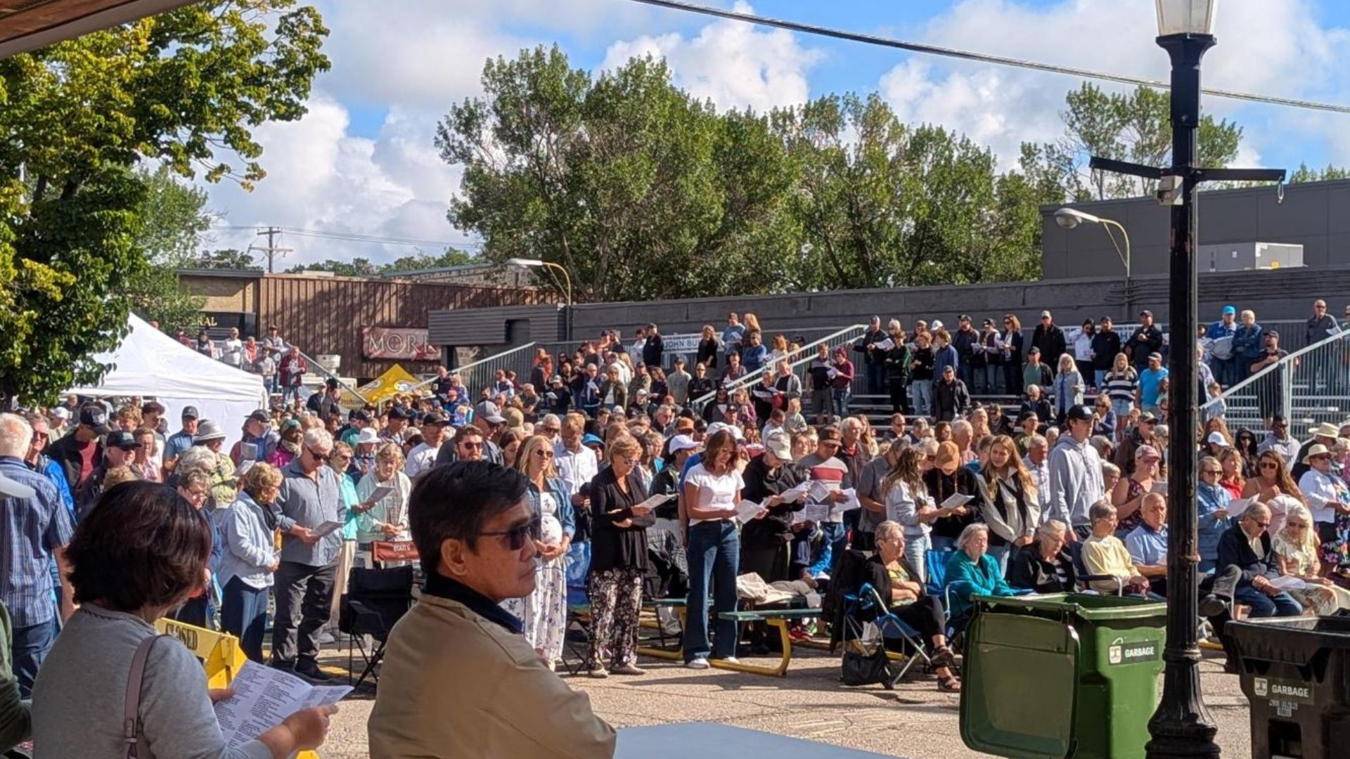 People gathered for a community worship service