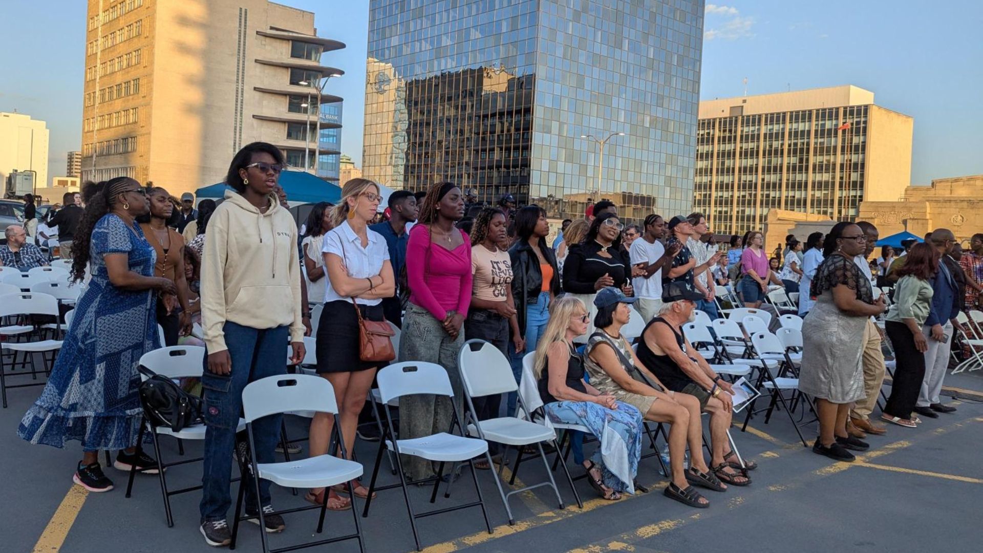 People on top of a parkade for a worship experience