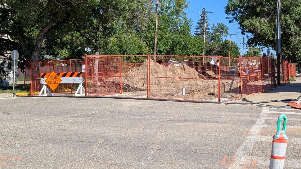 A construction site that has closed a road