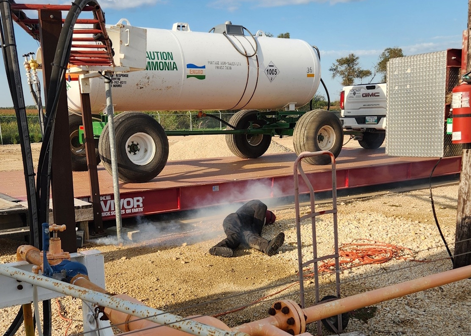 Dummy used in anhydrous ammonia safety exercise to recover those who fall victim to the toxic gas