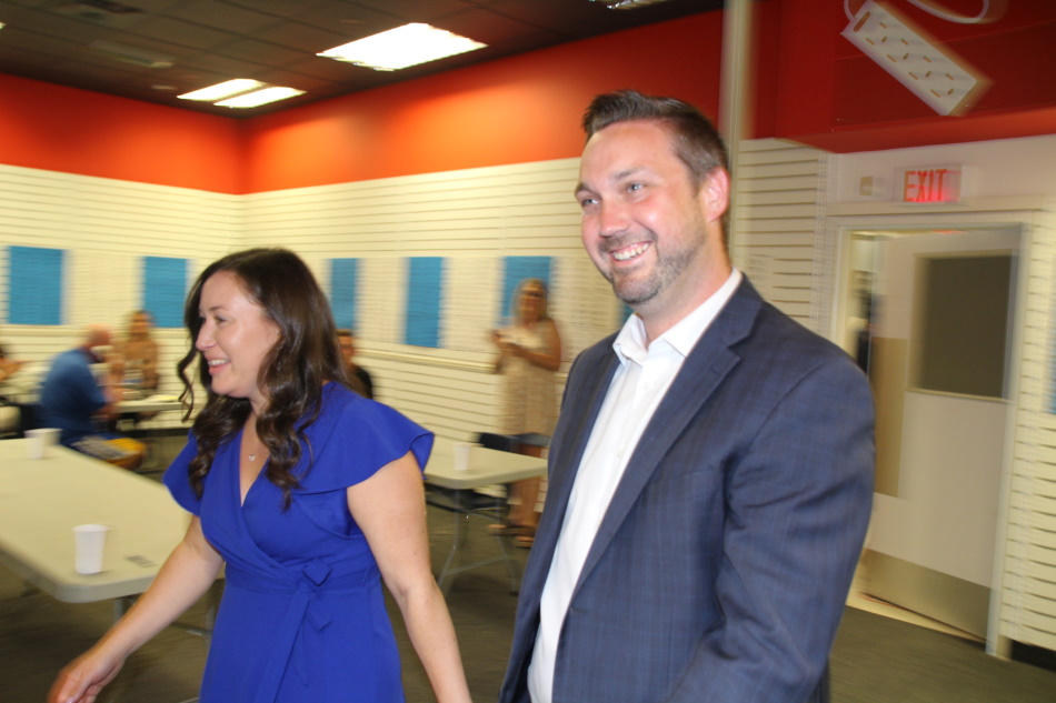 Branden Leslie and his wife at their landslide election win