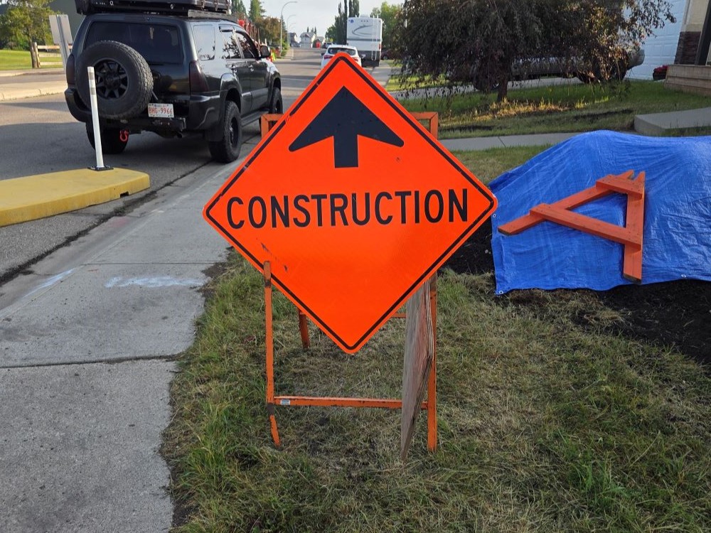 Construction sign in High River.