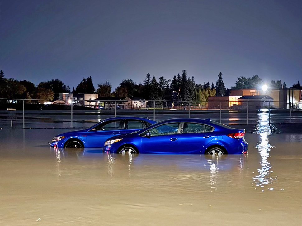 Many stalled cars and flooded basements were the result of heavy overnight rainfall in Steinbach.  (photo credit: Brianna Mailey)