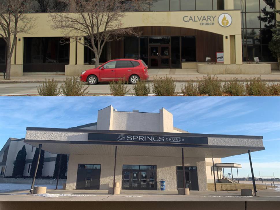 Photo above: The exterior of Calvary Church on Main Street. Photo below: The exterior of the building on Chapel Drive, previously owned by Springs Church.