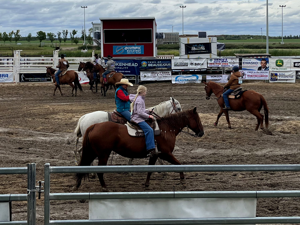 Riding horses through muddy grounds