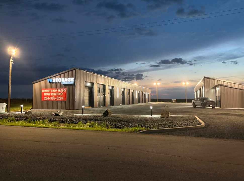 a building at dusk