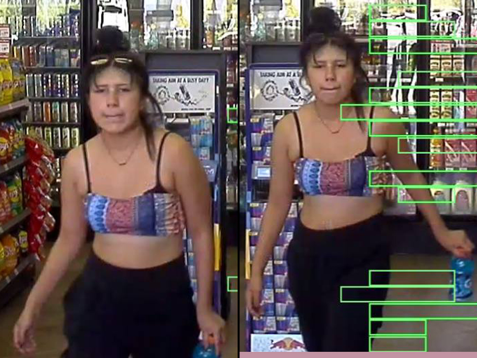 a young woman in a colourful tube top