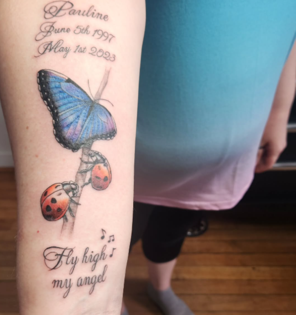 Shelley Mercer's memorial tattoo for her daughter Pauline. (Source: Shelley Mercer)