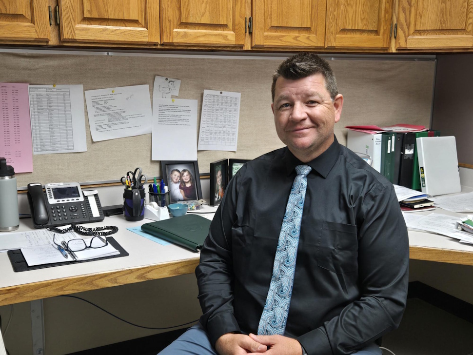 Al Patterson, Principal at La Verendrye School in his office 