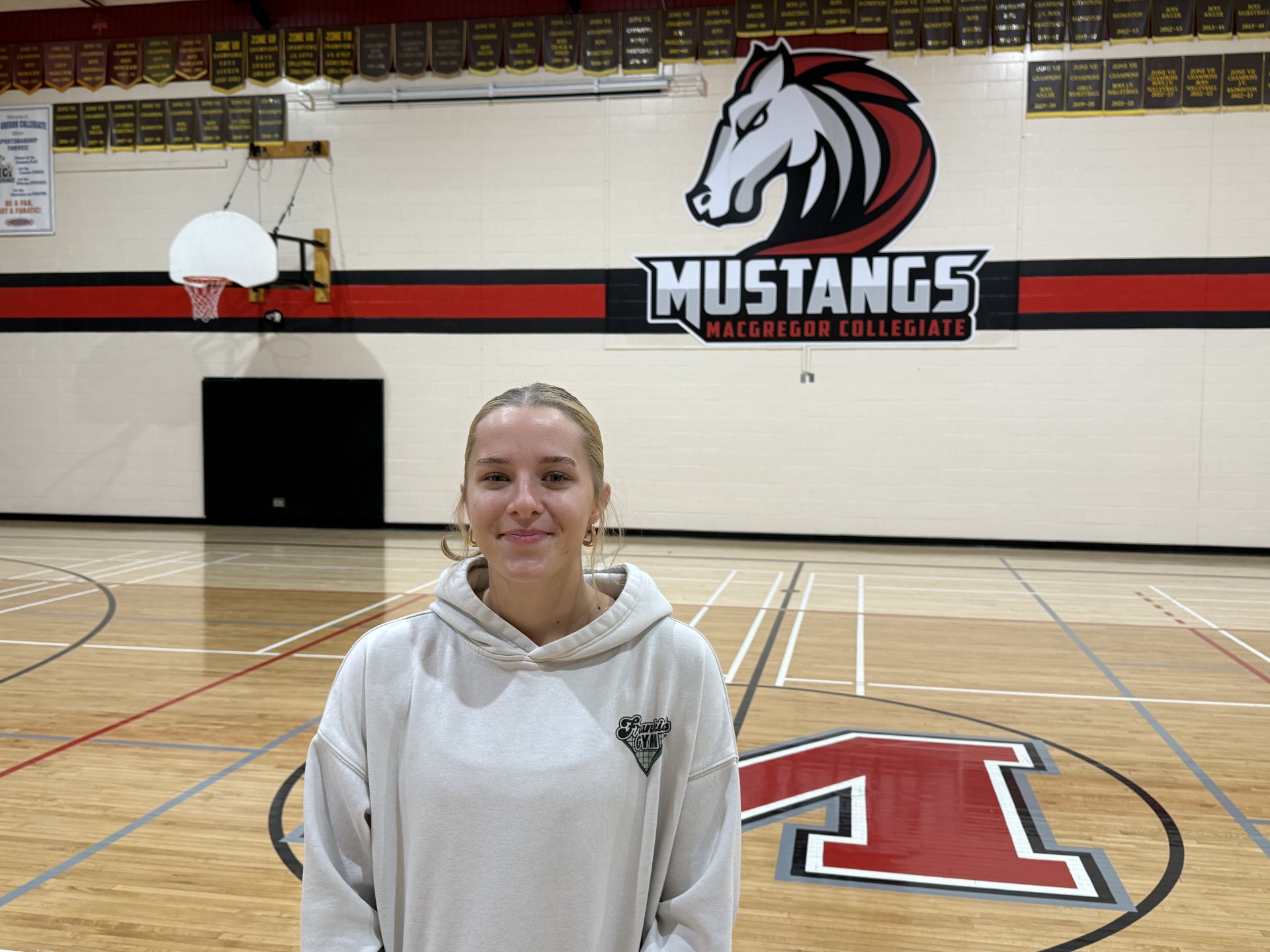 Calli Leckie in the gym at MacGregor Collegiate Institute