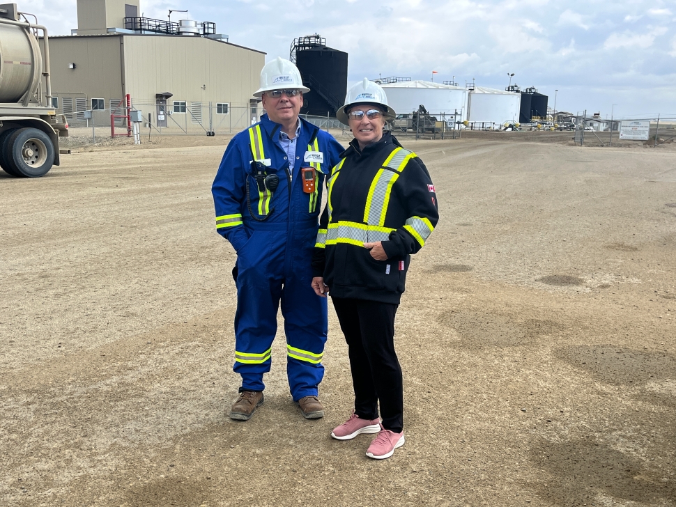 Minister of Energy and Resources Colleen Young donned in PPE before touring Whitecap Resources' Weyburn Field Office. 