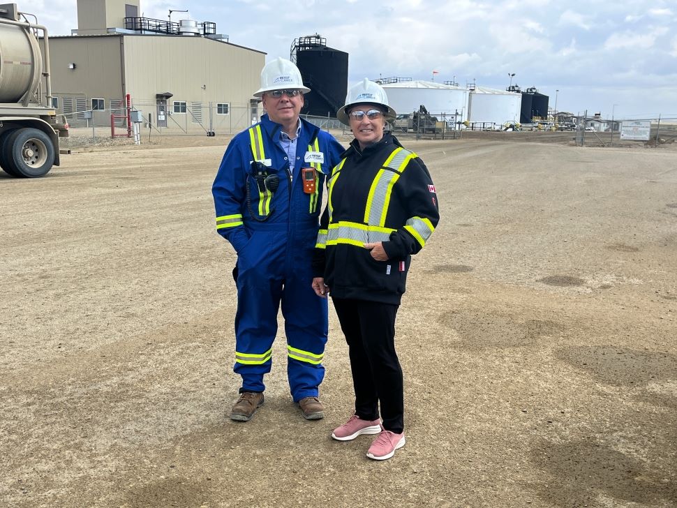 Minister of Energy and Resources Colleen Young donned proper PPE before touring Whitecap Resources' Weyburn Field Office. 