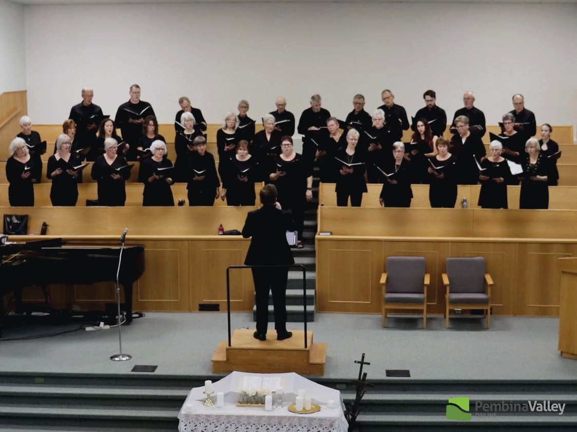 The Southern MB Choral Society performing in March 2025 at the Bergthaler Mennonite Church, Altona