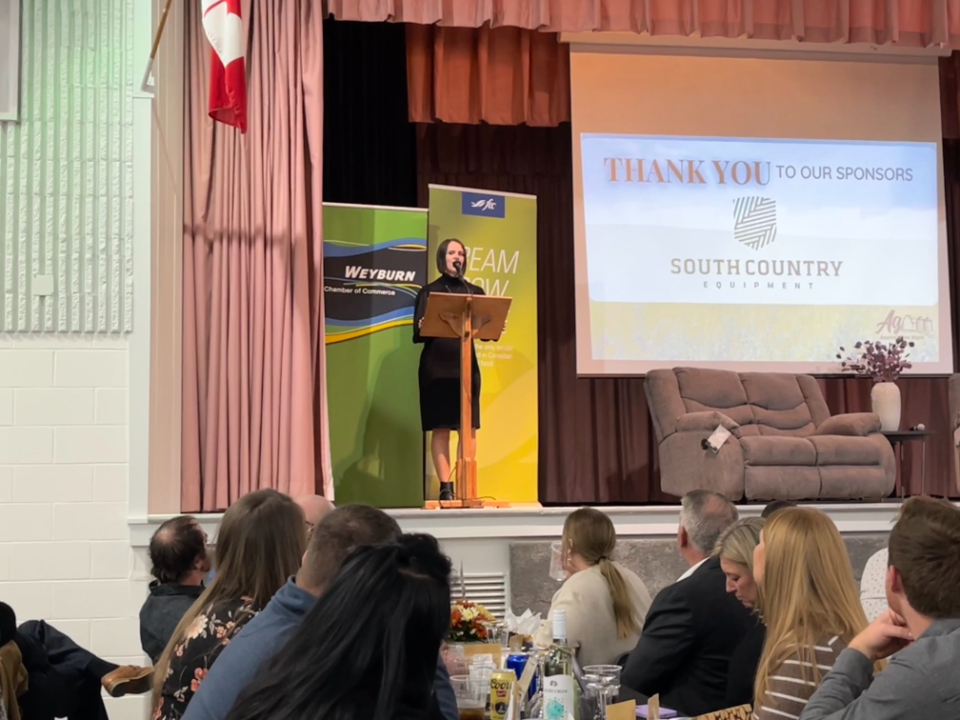 Monica Osborn speaking at the 2024 Ag Appreciation Night.