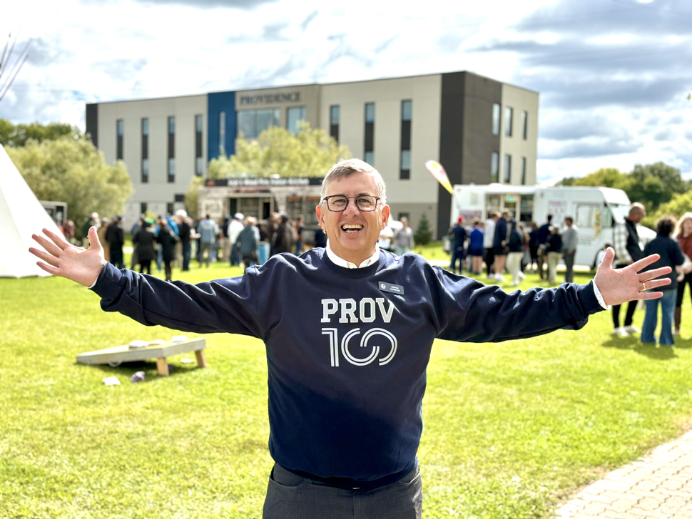 Providence University College and Theological Seminary President, Kent Anderson celebrating the 100th Anniversary on Saturday in Otterburne. 