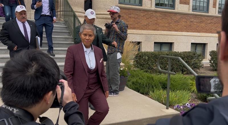 Romana Didulo leaving Swift Current Courthouse