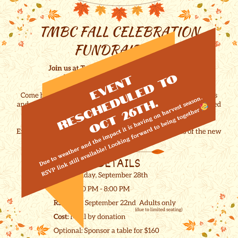 a poster sharing Turtle Mountain Bible Camp's postponed fall fundraiser to October 26th