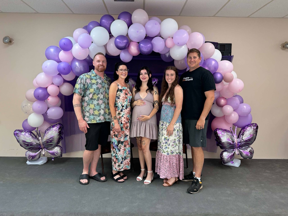 (Left to right) Colin, Colley-Ann, Bethany, Madison and Derek celebrating baby Stevie at Bethany’s baby shower in July. Submitted Photo/Madison Wickham